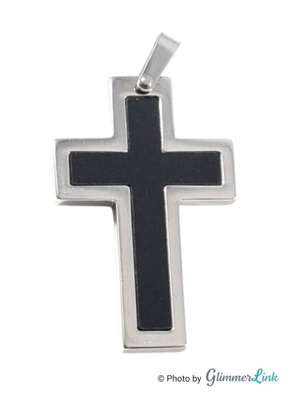 Stainless Steel Black Inlay Religious Cross Pendant